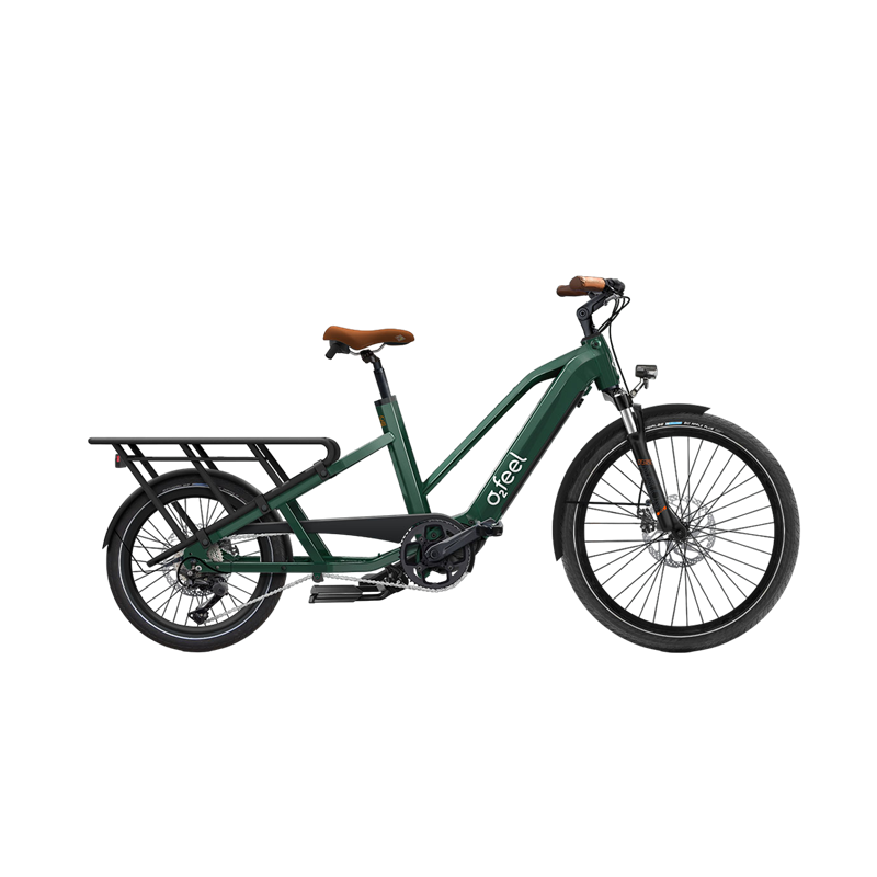 Vélo électrique longtail O2feel Equo Cargo Power 4.1 Trapèze Vert Emeraude 2023